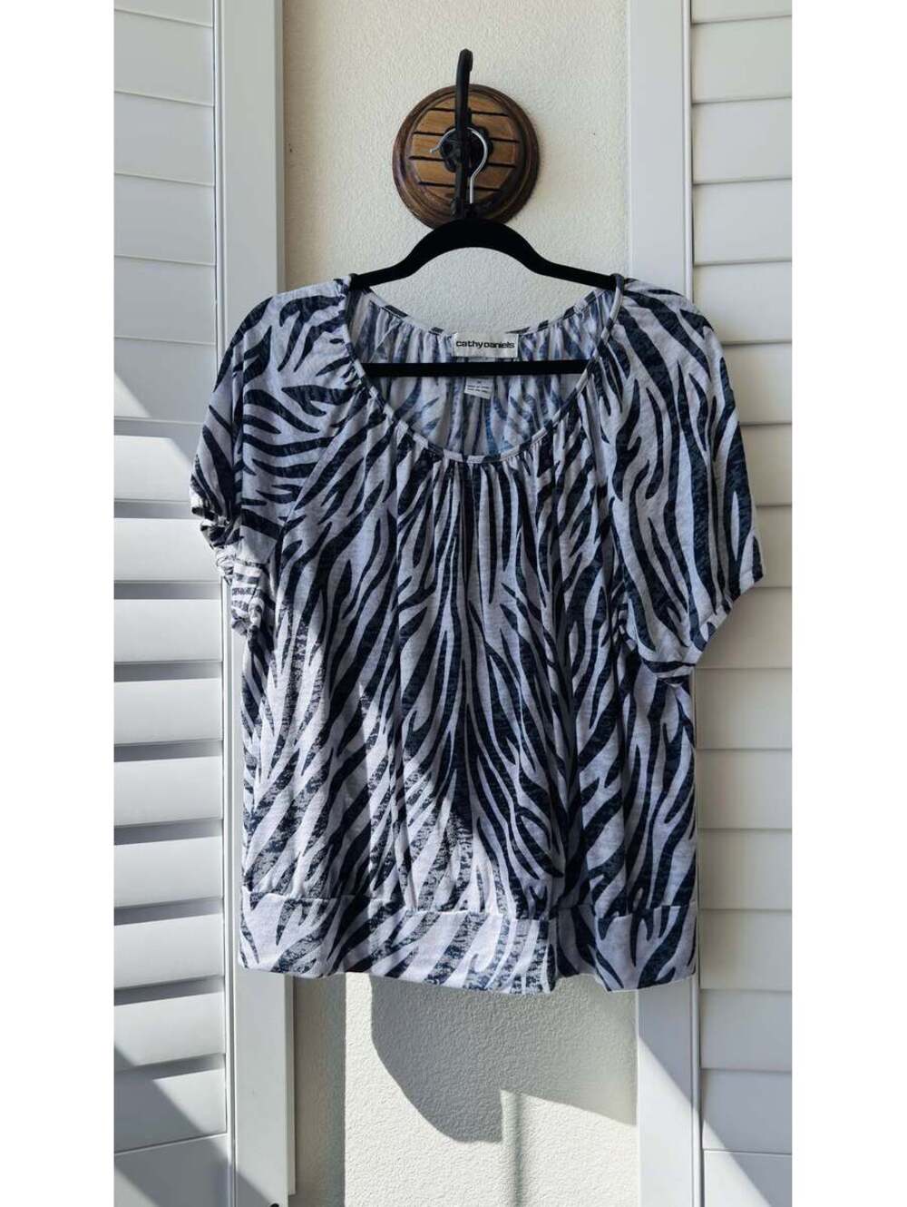 Cathy Daniels Zebra Print Short Sleeve Blouson Top Size 1X